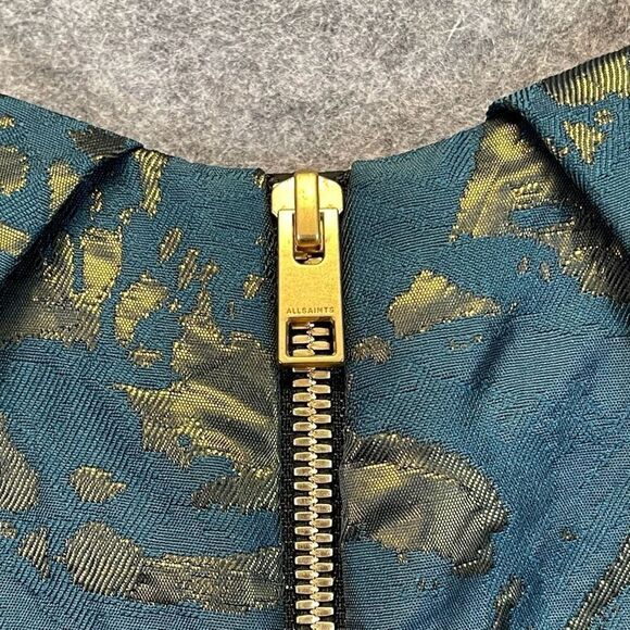 ALL SAINTS Dress Size 4 Opulence Teal Bronze Jacquard Cap Sleeve Cocktail Mini - Picture 15 of 16